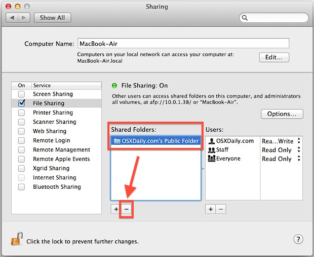 mac sharing allow access for administrators